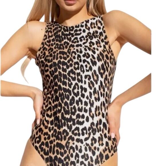 Zara Leopard Print Bodysuit‎ Medium Scoop Neck Sleeveless Animal Print - Picture 1 of 8